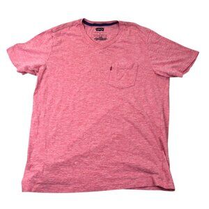 Levi's Women's T-Shirt Large Pink Heathered Short Sleeve Pullover V-Neck Pocket